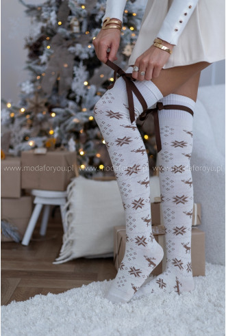 Zakolanówki Christmas Ekri z Kokardką 2