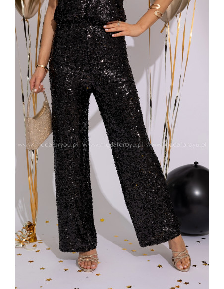 Spodnie Cekinowe Czarne