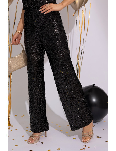 Spodnie Cekinowe Czarne