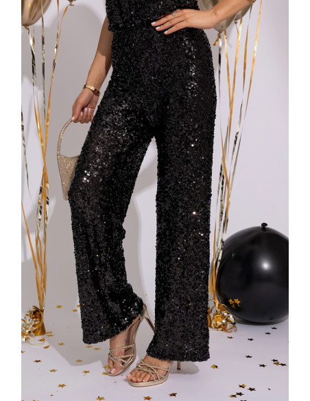 Spodnie Cekinowe Czarne