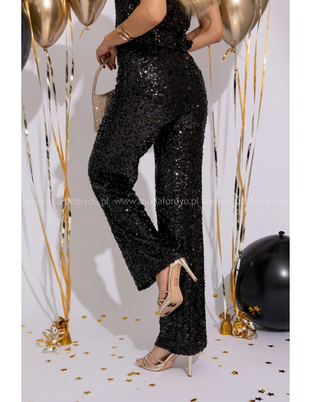 Spodnie Cekinowe Czarne