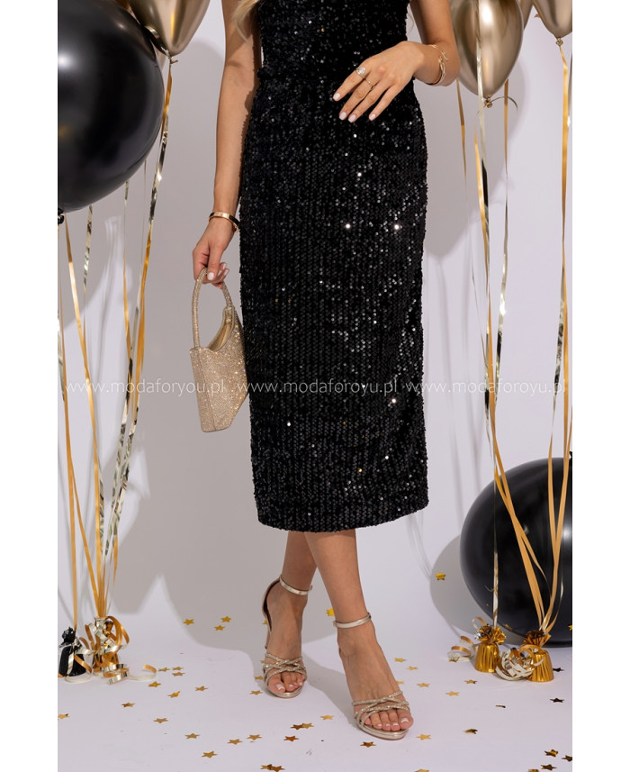Spódnica Cekinowa Midi Czarna
