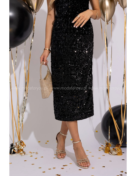 Spódnica Cekinowa Midi Czarna