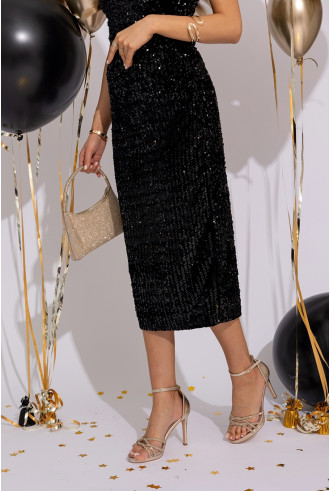 Spódnica Cekinowa Midi Czarna 2
