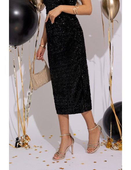 Spódnica Cekinowa Midi Czarna