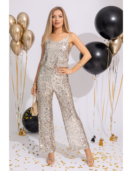 Spodnie Cekinowe Złoto-Srebrne