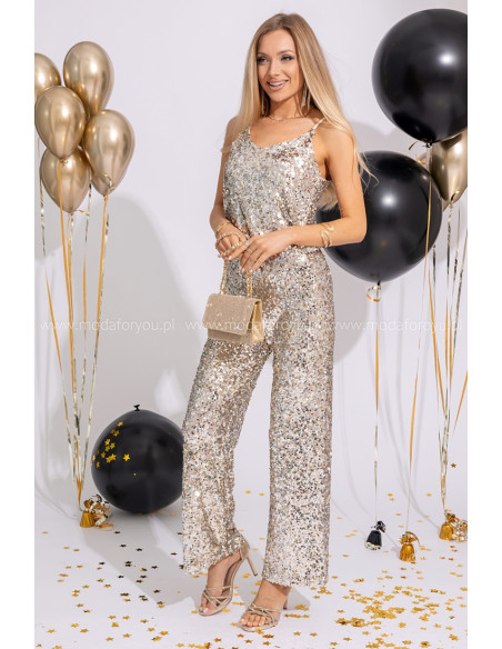 Spodnie Cekinowe Złoto-Srebrne
