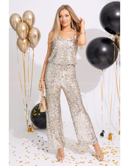 Spodnie Cekinowe Złoto-Srebrne