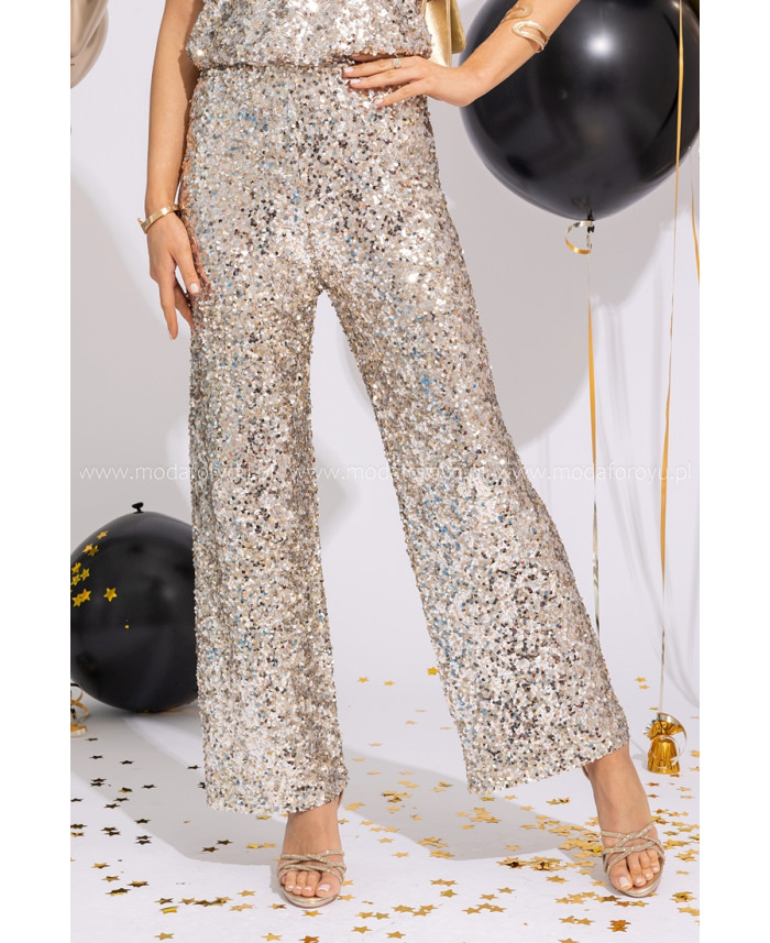 Spodnie Cekinowe Złoto-Srebrne