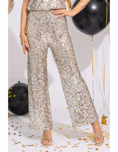 Spodnie Cekinowe Złoto-Srebrne