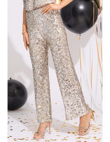 Spodnie Cekinowe Złoto-Srebrne