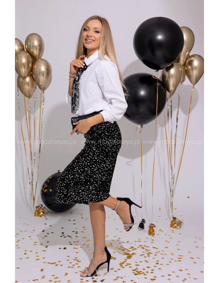 Spódnica Cekinowa Midi Czarno-Srebrna
