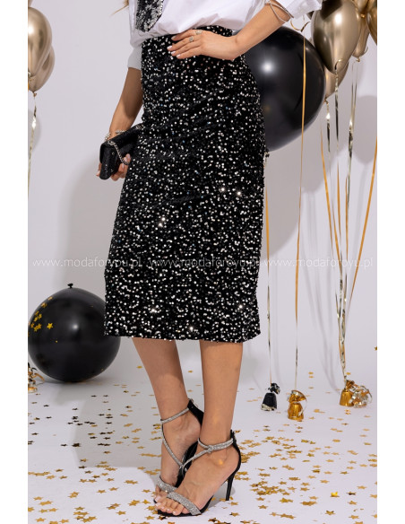 Spódnica Cekinowa Midi Czarno-Srebrna