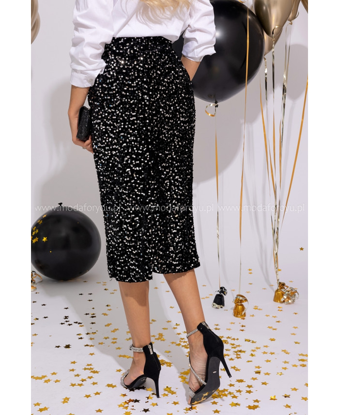 Spódnica Cekinowa Midi Czarno-Srebrna