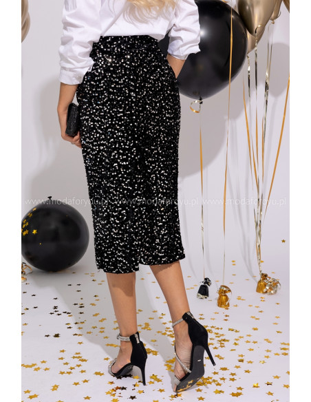 Spódnica Cekinowa Midi Czarno-Srebrna