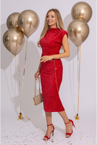 Spódnica Cekinowa Midi Czerwona 2