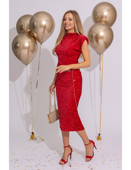 Spódnica Cekinowa Midi Czerwona