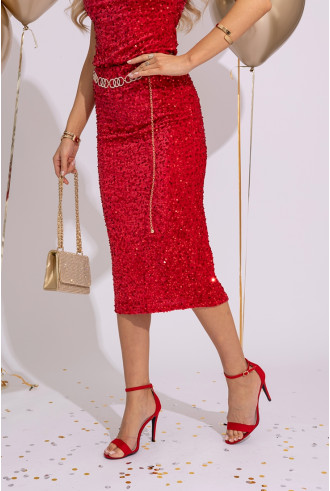 Spódnica Cekinowa Midi Czerwona