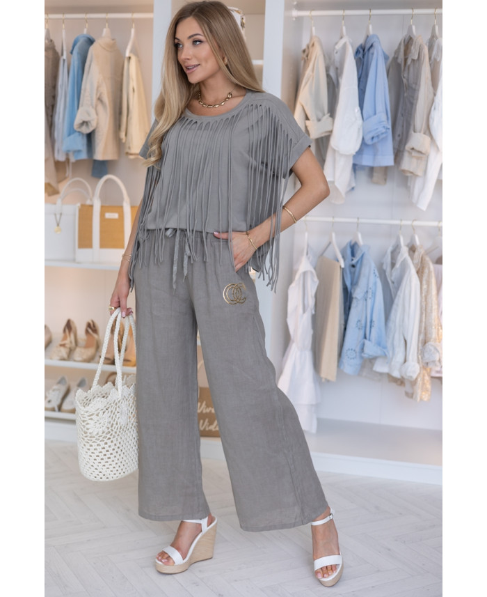 Bluzka Frędzle Ciemny Beż