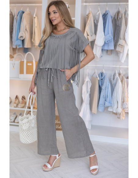 Bluzka Frędzle Ciemny Beż