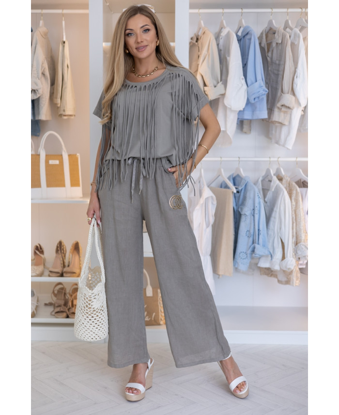 Bluzka Frędzle Ciemny Beż