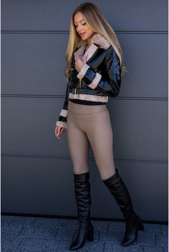 Kurtka Split Lakierowana z Beżem 2