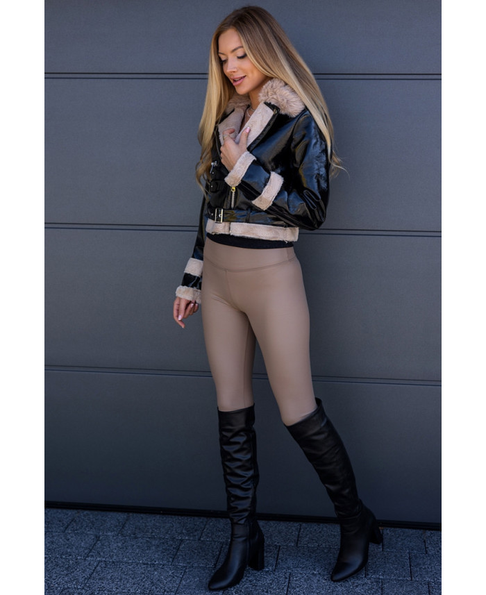 Kurtka Split Lakierowana z Beżem