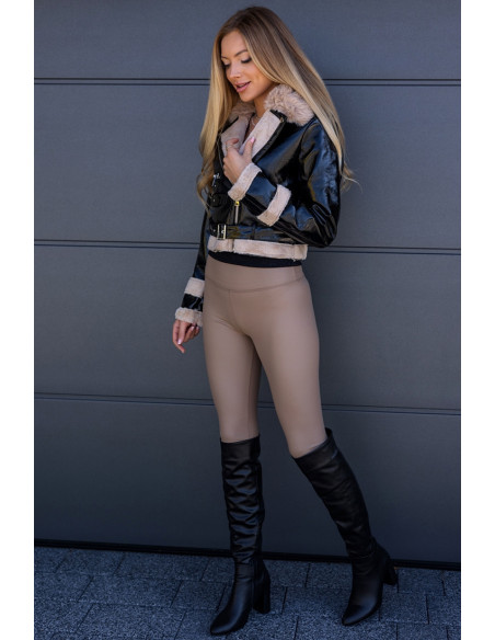 Kurtka Split Lakierowana z Beżem