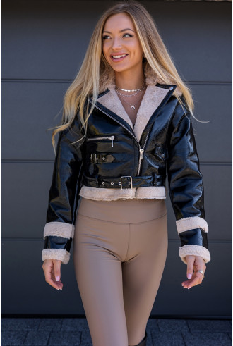 Kurtka Split Lakierowana z Beżem