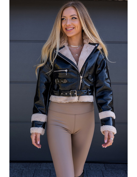 Kurtka Split Lakierowana z Beżem