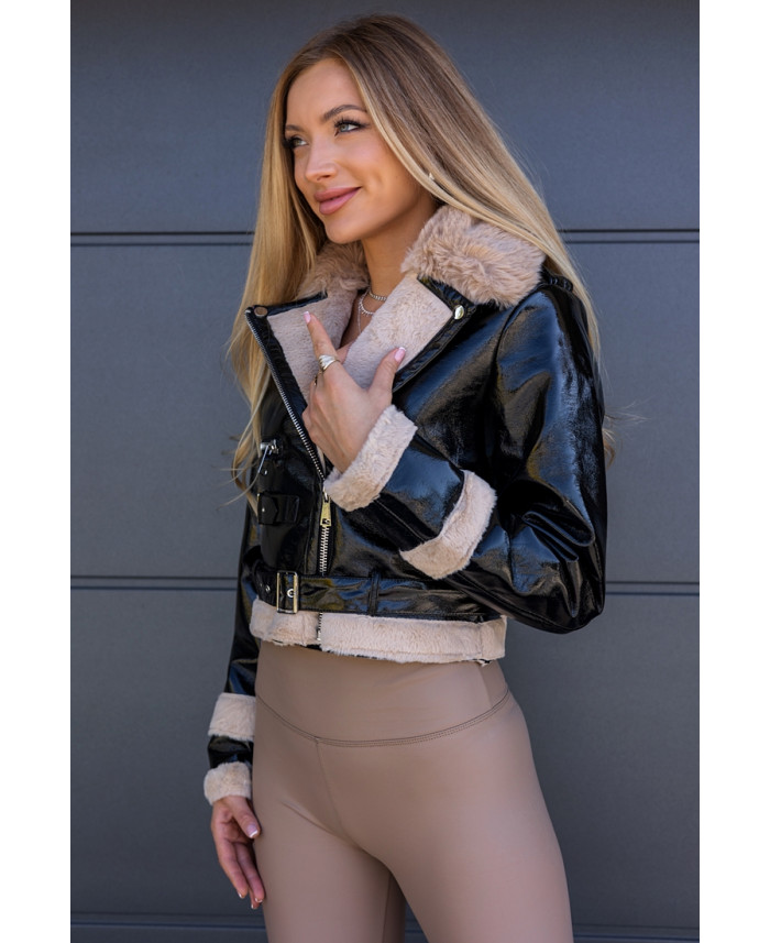 Kurtka Split Lakierowana z Beżem