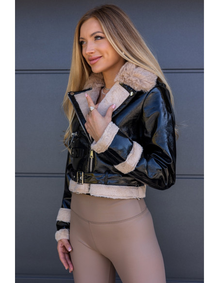 Kurtka Split Lakierowana z Beżem