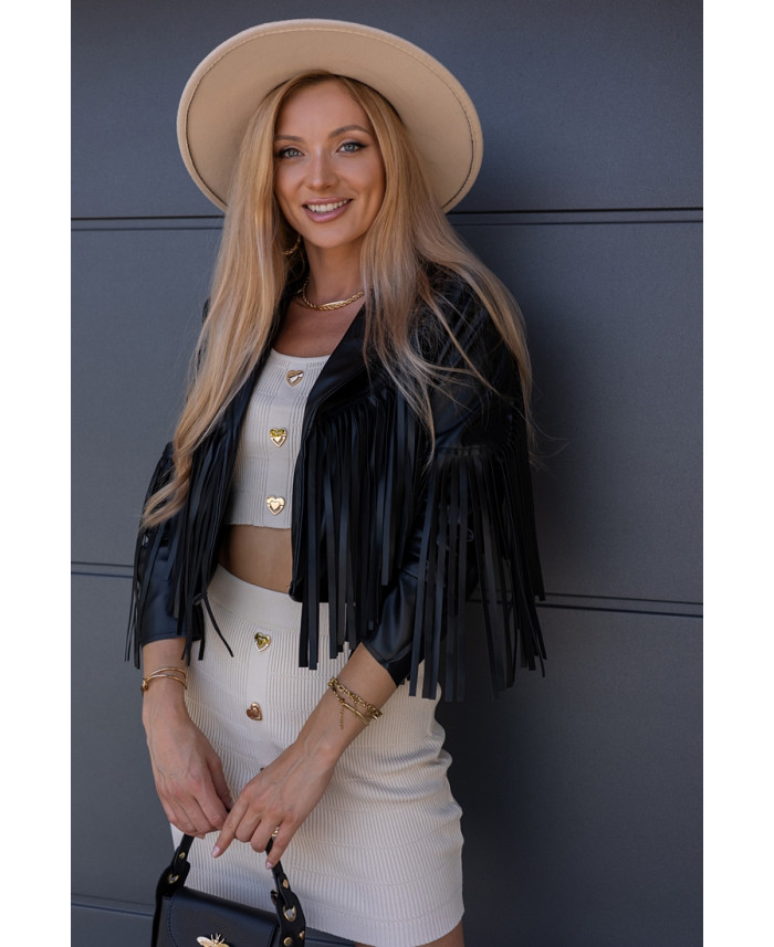 Kurtka EkoSkay Frędzle Czarna