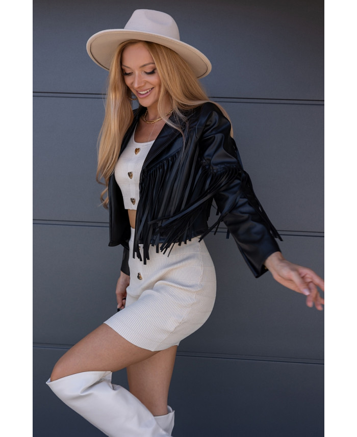 Kurtka EkoSkay Frędzle Czarna