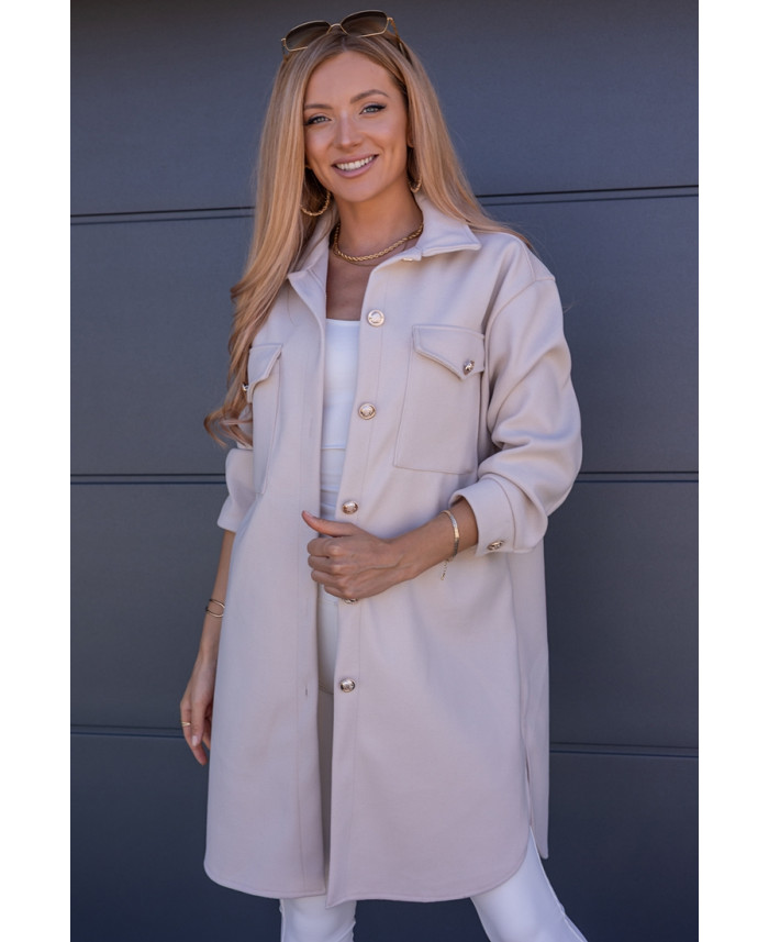 Kurtka Koszulowa Long Beżowa