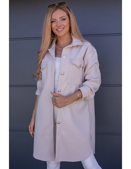 Kurtka Koszulowa Long Beżowa