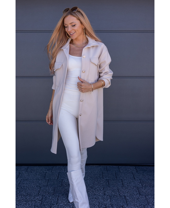 Kurtka Koszulowa Long Beżowa