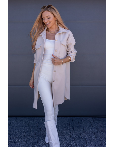 Kurtka Koszulowa Long Beżowa