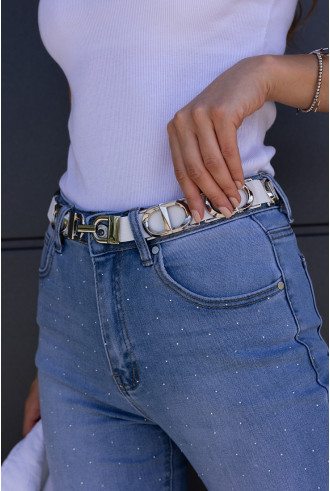 Pasek Done Biało Srebrny