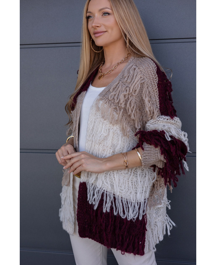 Sweter Kardigan Noodle Burgundowy-Beżowy