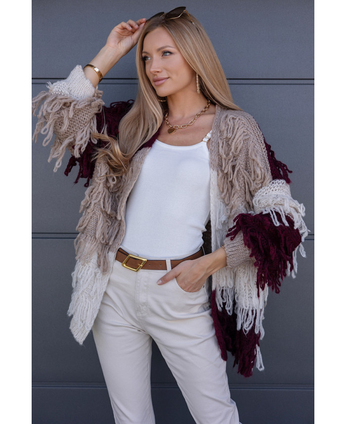 Sweter Kardigan Noodle Burgundowy-Beżowy