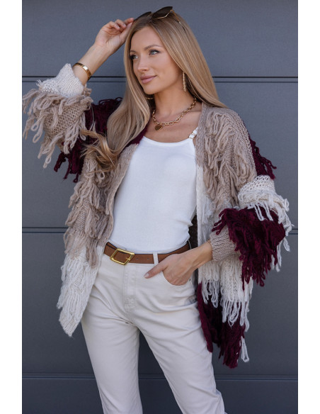 Sweter Kardigan Noodle Burgundowy-Beżowy