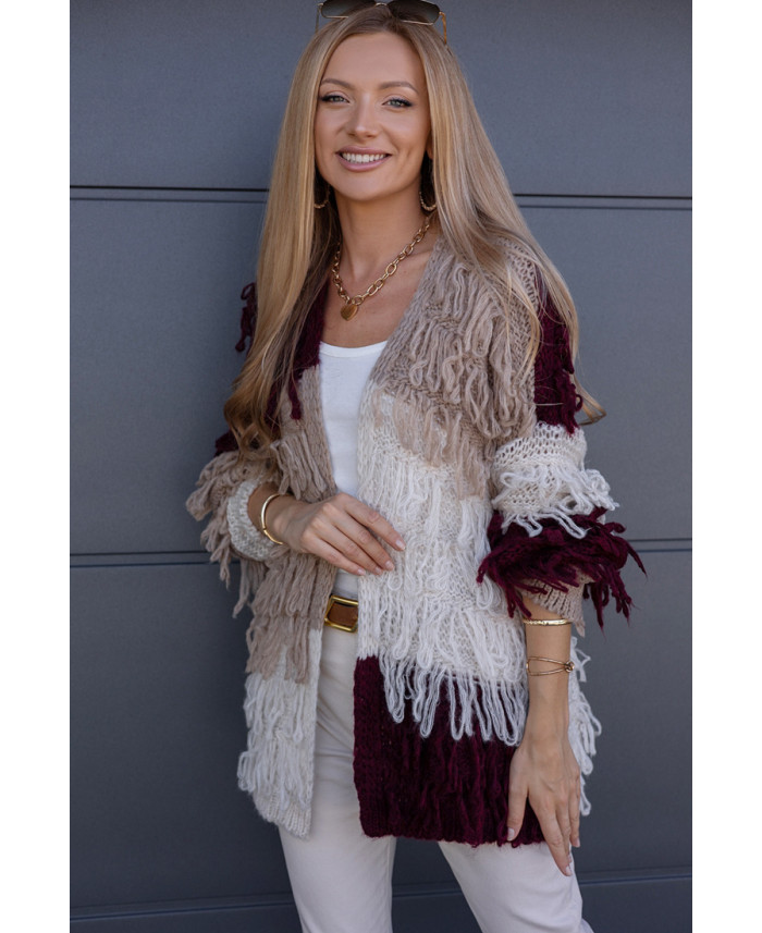 Sweter Kardigan Noodle Burgundowy-Beżowy