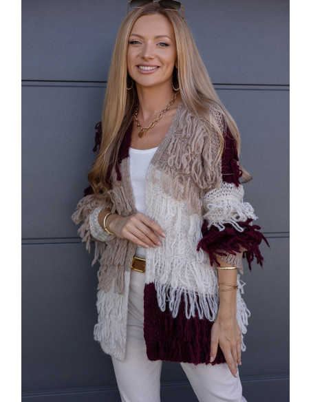 Sweter Kardigan Noodle Burgundowy-Beżowy