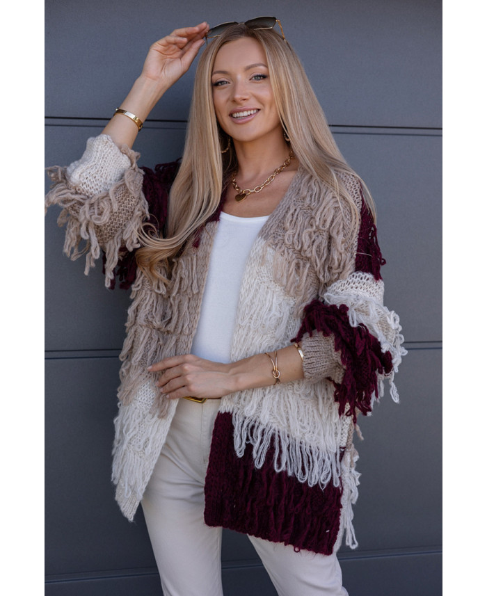 Sweter Kardigan Noodle Burgundowy-Beżowy