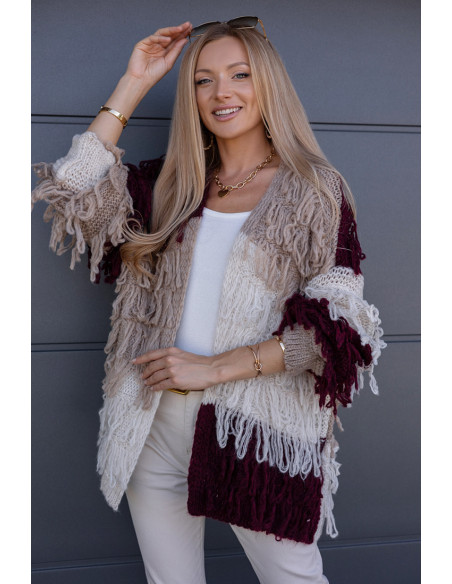 Sweter Kardigan Noodle Burgundowy-Beżowy