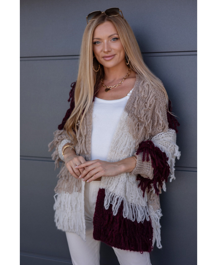 Sweter Kardigan Noodle Burgundowy-Beżowy