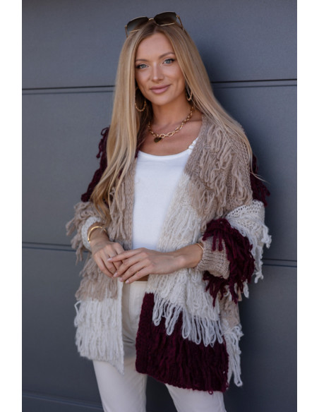 Sweter Kardigan Noodle Burgundowy-Beżowy