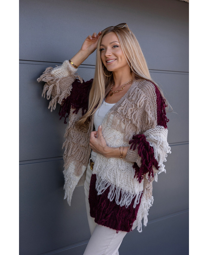 Sweter Kardigan Noodle Burgundowy-Beżowy