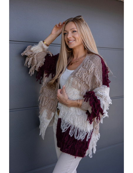 Sweter Kardigan Noodle Burgundowy-Beżowy